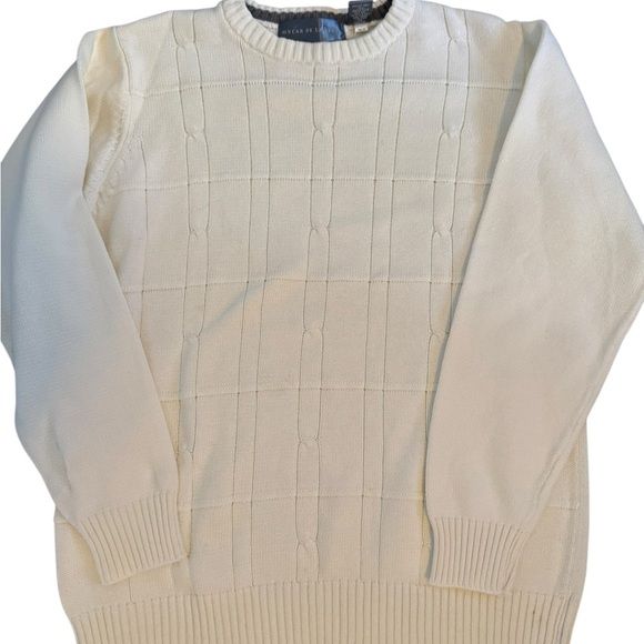 Oscar de la Renta Men’s Ivory Cable Grid Crewneck SweaterLuxury Fall Knit MED